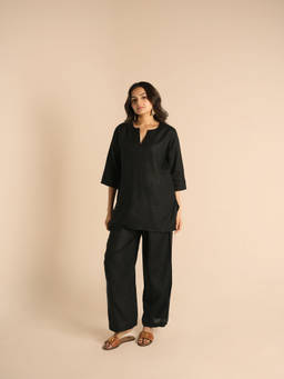 ETAR - Black Bare linen Kurta with Pant