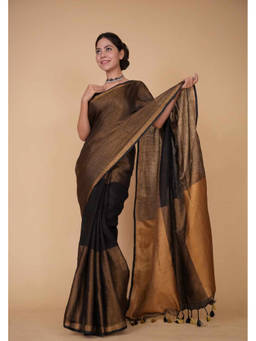 Shobitam - Bhagalpuri Linen Silk Tassel Pallu Wrap In 1 Minute Saree with Unstitched Blouse