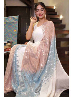 Shobitam - Sequin Embellished Georgette Wrap In 1 Minute Saree with Unstitched Blouse