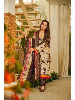 Idaho Clothing - Cream Brishti Printed Cotton Kurta with Pant & Dupatta