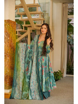 Idaho Clothing - Teal Darika Divine Cotton Anarkali with Palazzo & Dupatta