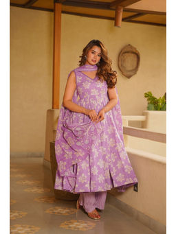 Idaho Clothing - Purple Elika Cotton Anarkali with Palazzo & Dupatta