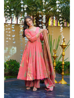 Idaho Clothing - Pink Floryn Cotton Anarkali with Pant & Dupatta