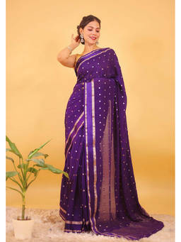 Shobitam - Purple Viscose Chinon Georgette Ready To Wear Saree with Unstitched Blouse