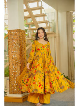 Idaho Clothing - Ikshita Mustard Anarkali with Palazzo & Dupatta