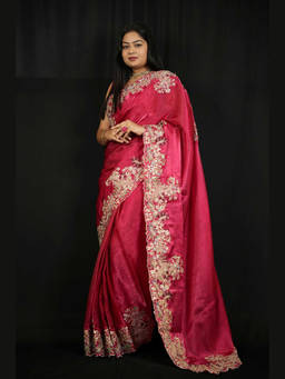 Shobitam - Chiffon Silk Sequin Multi Thread Embroidered Ready To Wear Saree