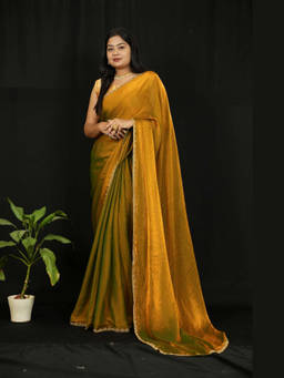 Shobitam - Jimi Chu Silk Stone Studded Border Ready To Wear Saree with Unstitched Blouse