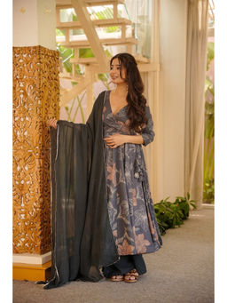 Idaho Clothing - Grey Jivisha Rayon Anarkali with Palazzo & Dupatta
