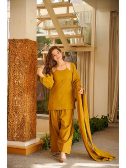 Idaho Clothing - Kiyaraaj Mustard Cotton Farshi Salwar with Kurta & Dupatta