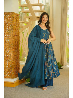 Idaho Clothing - Teal Laasya Cotton Anarkali with Palazzo & Dupatta