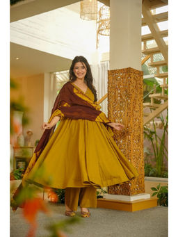 Idaho Clothing - Leisha Mustard Anarkali with Palazzo & Dupatta