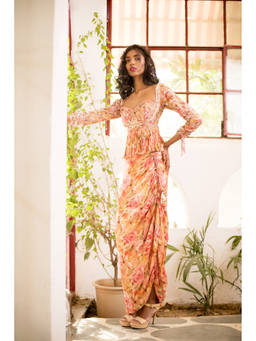 Mani Bhatia - Pink Peplum Top with Drawstring Skirt