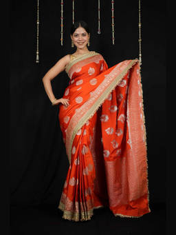 Shobitam - Red Banarasi Mashru Silk Zari Minakari Boota Wrap In 1 Minute Saree