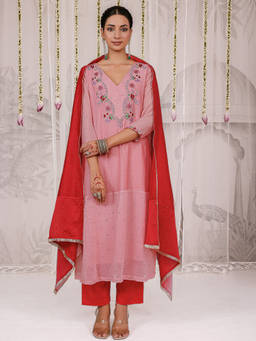 Myaara - Pink Embroidered Kurta with Pant and Dupatta