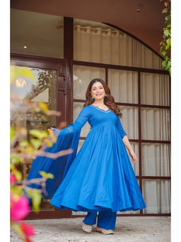 Idaho Clothing - Meherbai Blue Anarkali with Pant & Dupatta