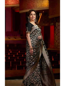 Shobitam - Nita Ambani Inspired Banarasi Zari Jaal Detailed Border Saree with Unstitched Blouse