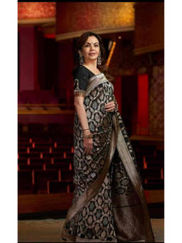 Shobitam - Nita Ambani Inspired Banarasi Zari Black Predraped Saree With Unstitched Blouse