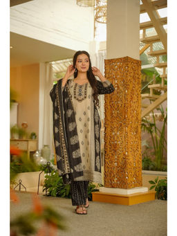 Idaho Clothing - Black Nysaara Printed Cotton Kurta with Palazzo and Dupatta