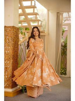 Idaho Clothing - Orange Omisha Cotton Anarkali with Palazzo and Dupatta