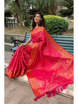 Shobitam - Soft Jacquard Woven Tassel Pallu Wrap In 1 Minute Saree with Unstitched Blouse