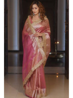 Shobitam - Tissue Silk Golden Zari Shimmer Embellishment Ready To Wear Saree