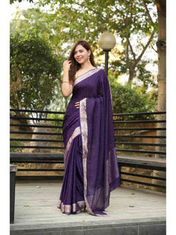 Shobitam - Viscose Chinon Self Weave Ready To Wear Saree with Unstitched Blouse