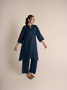 ETAR - Blue Relaxed linen Kurta with Pant