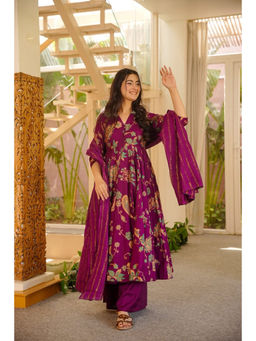 Idaho Clothing - Purple Rudraja Cotton Anarkali with Palazzo and Dupatta