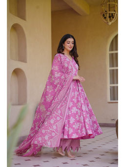 Idaho Clothing - Pink Ruhirika Cotton Anarkali with Palazzo and Dupatta