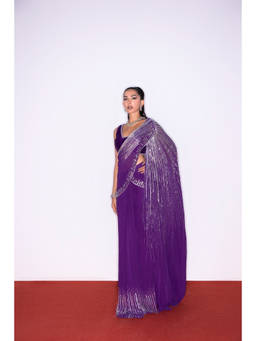 SHIAN - Purple Drape Saree with Stitched Blouse