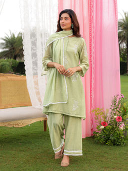 CHARU MAKKAR - Hana Green Kurta with Palazzoss and Stole