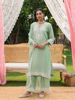 CHARU MAKKAR - Nora Green Kurta with Palazzos and Dupatta