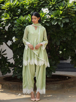 CHARU MAKKAR - Belle Green Kurta with Farshi Salwar and Dupatta