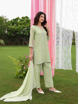 CHARU MAKKAR - Freya Green Kurta with Palazzos and Dupatta
