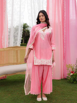 CHARU MAKKAR - Rose Pink Kurta with Palazzos and Dupatta