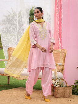 CHARU MAKKAR - Chloe Pink Kurta with Farshi Salwar and Dupatta