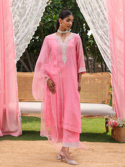 CHARU MAKKAR - Sophia Pink Kurta with Palazzos and Dupatta