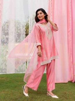 CHARU MAKKAR - Josette Pink Kurta with Palazzos and Dupatta