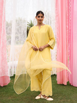CHARU MAKKAR - Kia Yellow Kurta with Palazzos and Dupatta