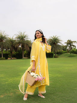 CHARU MAKKAR - Sun Yellow Kurta with Palazzos and Dupatta