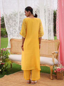 CHARU MAKKAR - Florrie Yellow Kurta with Palazzos and Dupatta