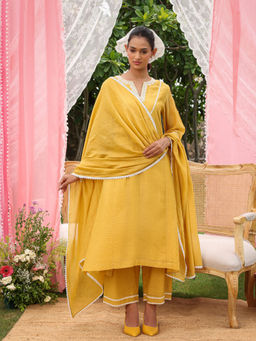 CHARU MAKKAR - Sable Yellow Kurta with Palazzos and Dupatta