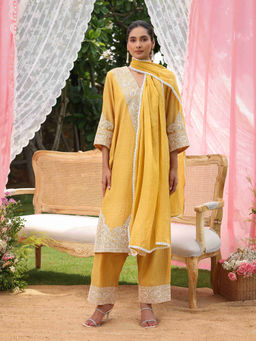CHARU MAKKAR - Aria Yellow Kurta with Palazzos and Dupatta