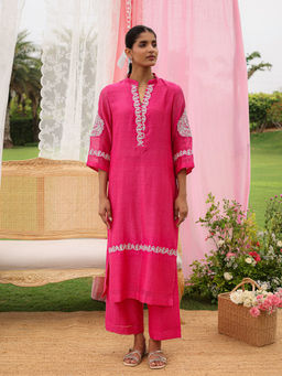 CHARU MAKKAR - Julia Pink Kurta with Palazzos and Dupatta