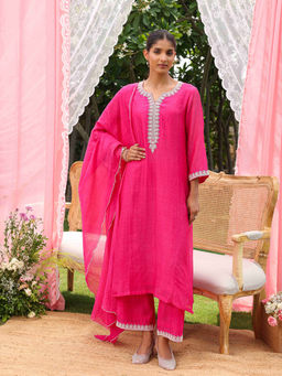 CHARU MAKKAR - Anica Pink Kurta with Palazzos and Dupatta