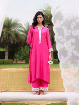 CHARU MAKKAR - Nina Pink Kurta with Palazzos and Dupatta