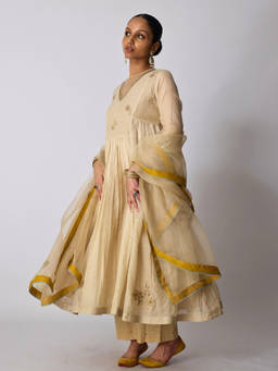 Rhua India - Ivory Devika Anarkali with Pants and Dupatta
