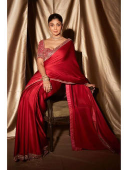 Shobitam - Shilpa Shetty Inspired Heavy Original Mirror Red Predraped Saree