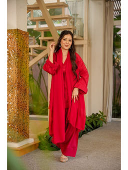 Idaho Clothing - Sehrish Red Cotton Farshi Salwar with Kurta and Dupatta