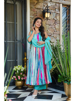 Idaho Clothing - Blue Tara Softwave Rayon Anarkali with Palazzo and Dupatta